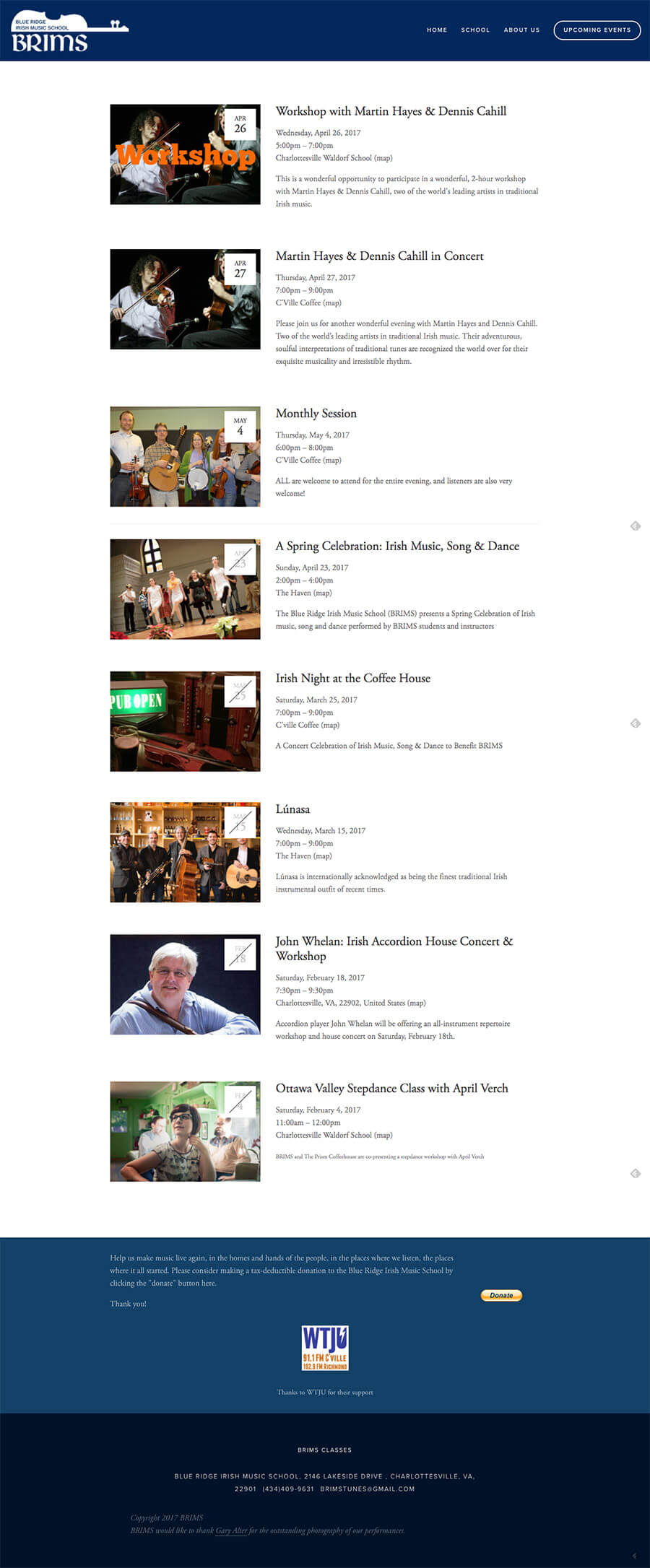 Blue Ridge Irish Music School Events page